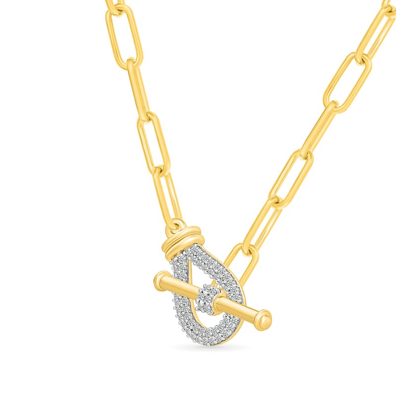 Main Image 2 of 0.23 CT. T.W. Diamond Teardrop Toggle Paper Clip Chain Necklace in Sterling Silver with 24K Gold Vermeil