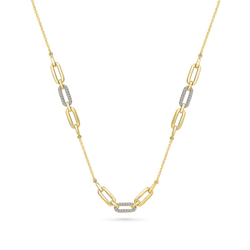 Main Image 1 of 0.23 CT. T.W. Diamond Chain and Link Necklace in Sterling Silver with 24K Gold Vermeil
