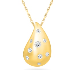 0.12 CT. T.W. Diamond Scatter Puffed Teardrop Pendant in Sterling Silver with 24K Gold Vermeil