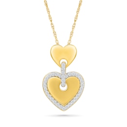 0.18 CT .T.W. Diamond-Framed Heart Dangle Pendant in Sterling Silver with 24K Gold Vermeil