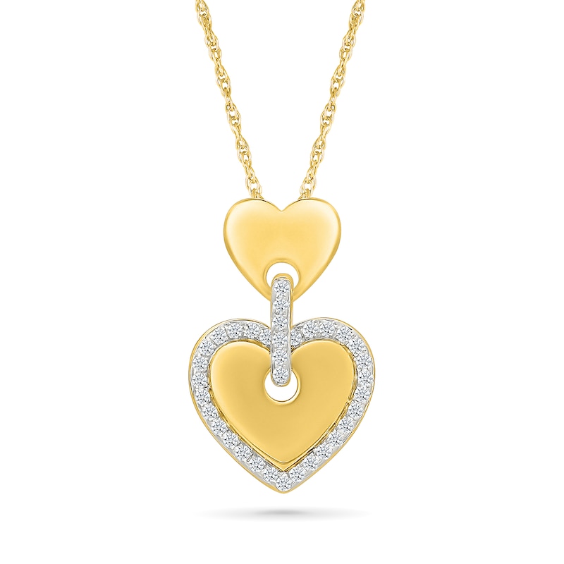 Main Image 1 of 0.18 CT .T.W. Diamond-Framed Heart Dangle Pendant in Sterling Silver with 24K Gold Vermeil