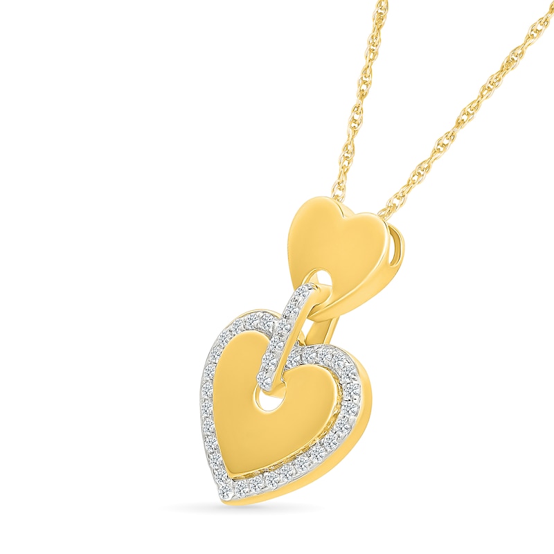 Main Image 2 of 0.18 CT .T.W. Diamond-Framed Heart Dangle Pendant in Sterling Silver with 24K Gold Vermeil