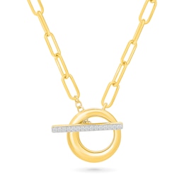 0.09 CT. T.W. Diamond Toggle Bar Paper Clip Chain Necklace in Sterling Silver with 24K Gold Vermeil