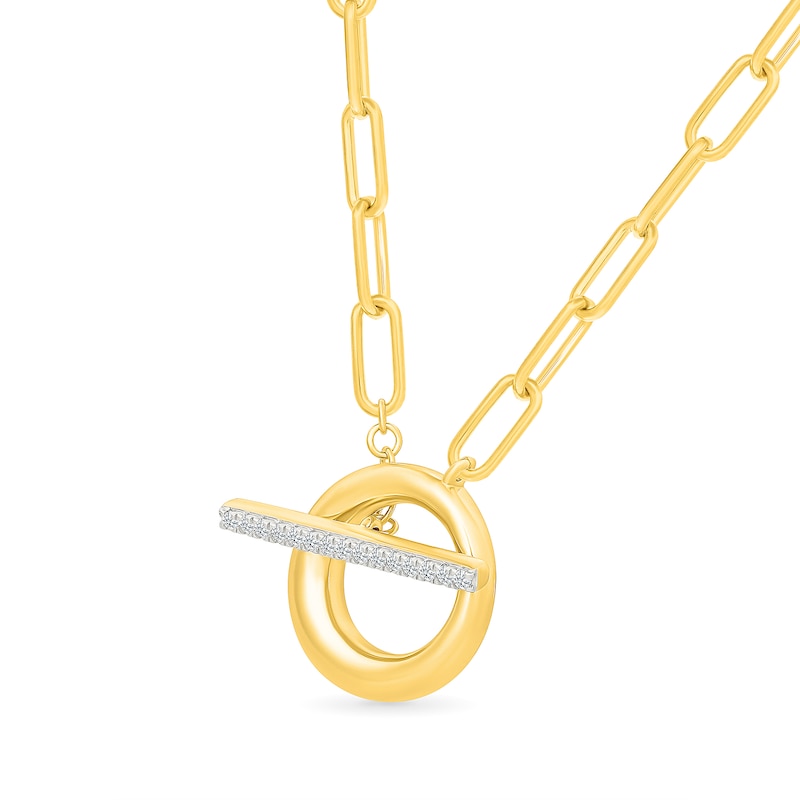0.09 CT. T.W. Diamond Toggle Bar Paper Clip Chain Necklace in Sterling Silver with 24K Gold Vermeil