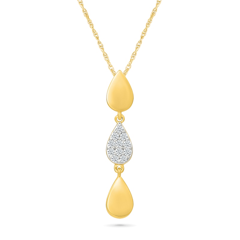 0.065 CT. T.W. Diamond Teardrop Trio Dangle Pendant in Sterling Silver with 24K Gold Vermeil