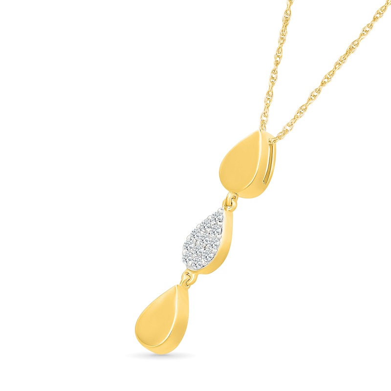 0.065 CT. T.W. Diamond Teardrop Trio Dangle Pendant in Sterling Silver with 24K Gold Vermeil