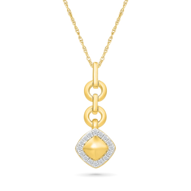 0.12 CT. T.W. Diamond Frame Tilted Cushion Pendant in Sterling Silver with 24K Gold Vermeil