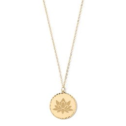 Lotus Flower Disc Pendant in 18K Gold