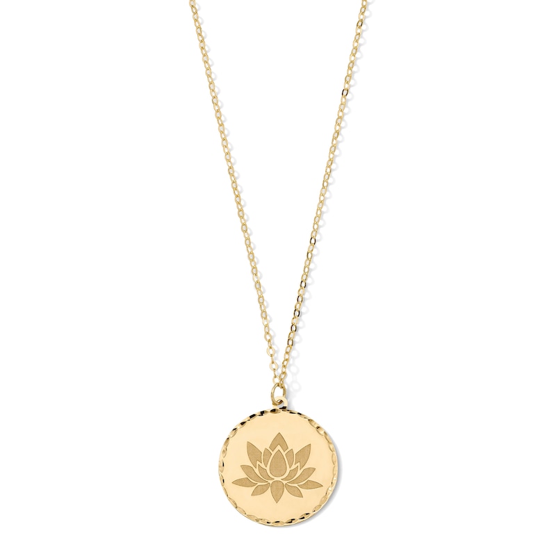Lotus Flower Disc Pendant in 18K Gold