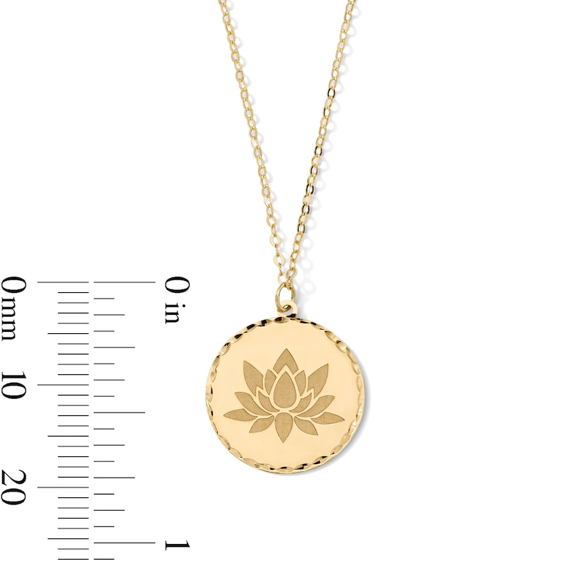 Lotus Flower Disc Pendant in 18K Gold