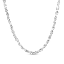 5.5mm Glitter Rope Chain Necklace in Semi-Solid 10K White Gold, 22"