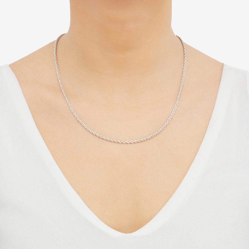 2.3mm Glitter Rope Chain Necklace in Semi-Solid 10K White Gold