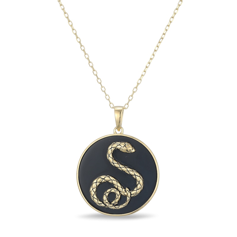 Black Onyx Snake Pendant in 10K Gold
