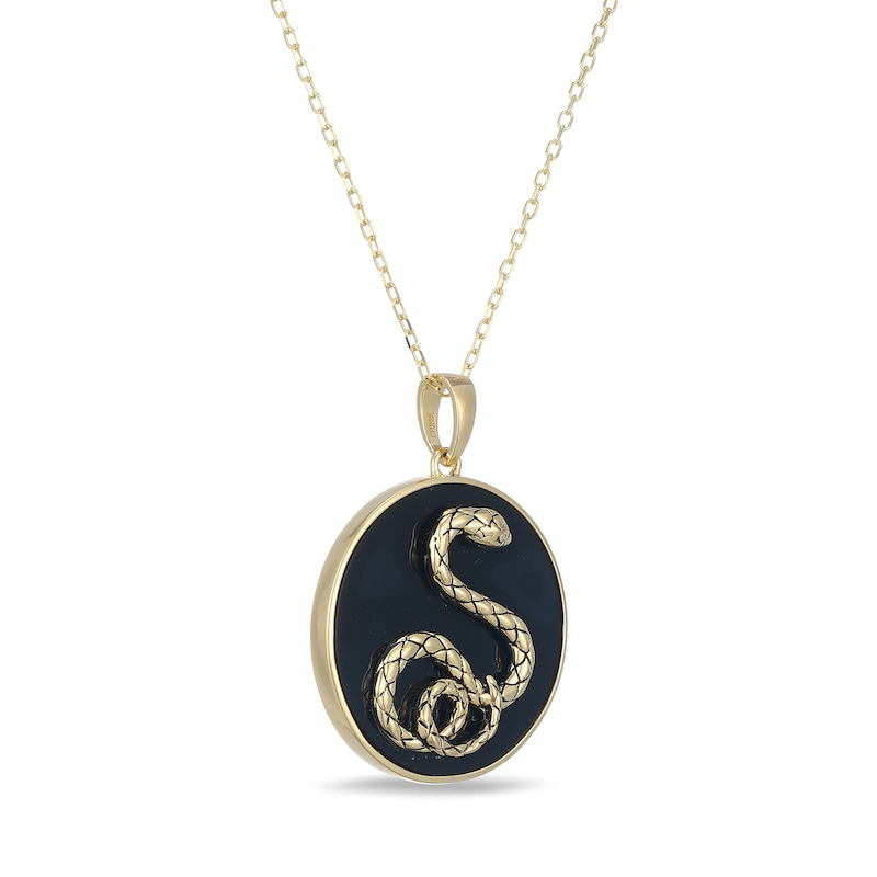 Black Onyx Snake Pendant in 10K Gold