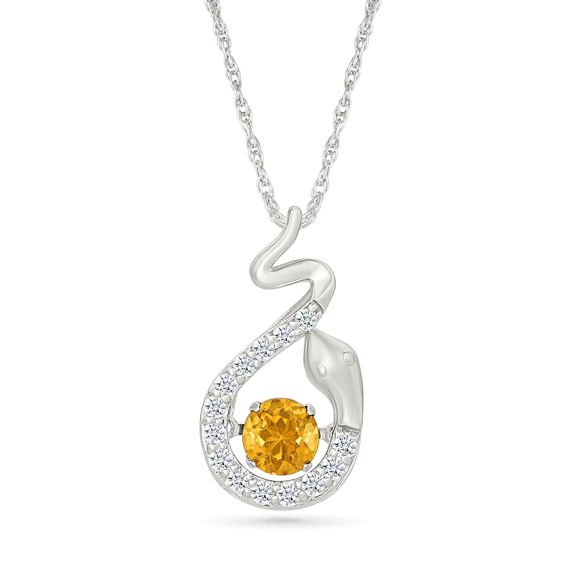 Main Image 1 of Citrine and White Lab-Created Sapphire Snake Pendant in Sterling Silver