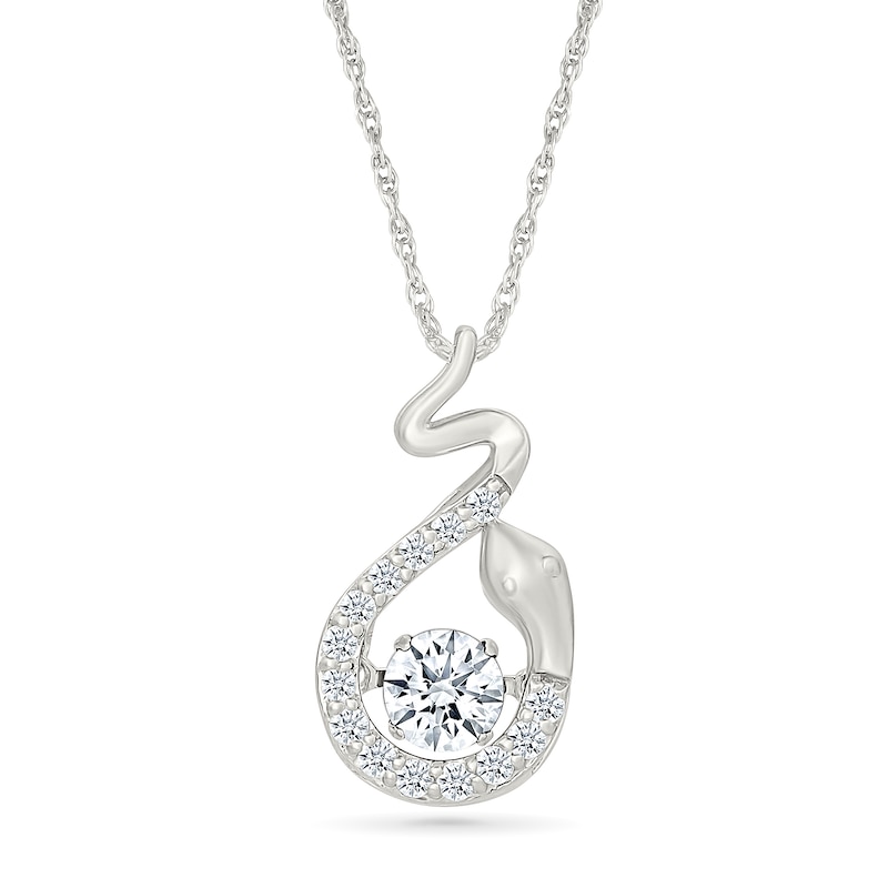 Main Image 1 of White Lab-Created Sapphire Snake Pendant in Sterling Silver
