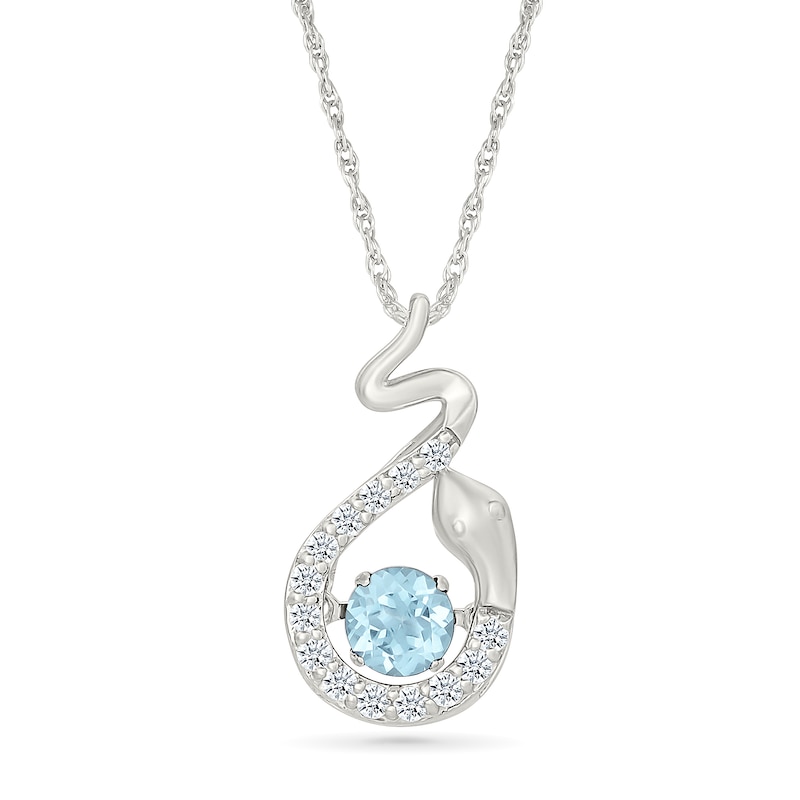 4.5mm Aquamarine and White Lab-Created Sapphire Animal Pendant Necklace in 18K White Gold-Plated Sterling Silver