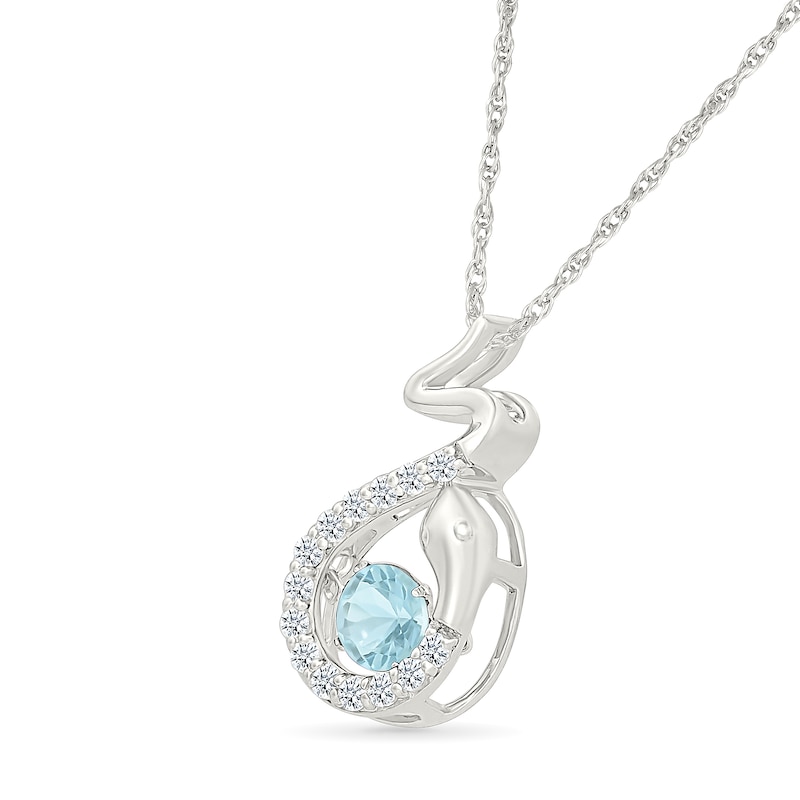 4.5mm Aquamarine and White Lab-Created Sapphire Animal Pendant Necklace in 18K White Gold-Plated Sterling Silver