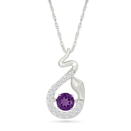 Amethyst and White Lab-Created Sapphire Snake Pendant in Sterling Silver