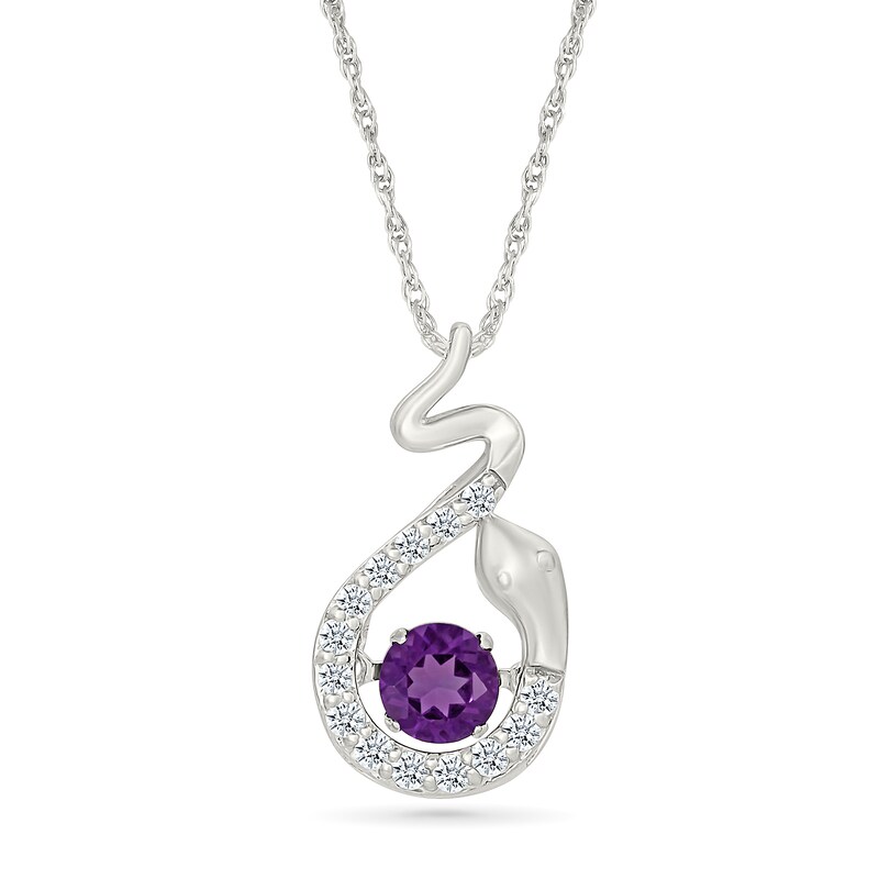 Main Image 1 of Amethyst and White Lab-Created Sapphire Snake Pendant in Sterling Silver