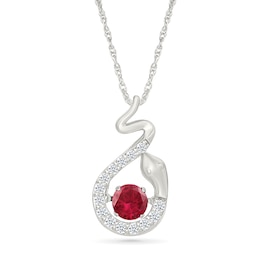Lab-Created Ruby and White Lab-Created Sapphire Snake Pendant in Sterling Silver