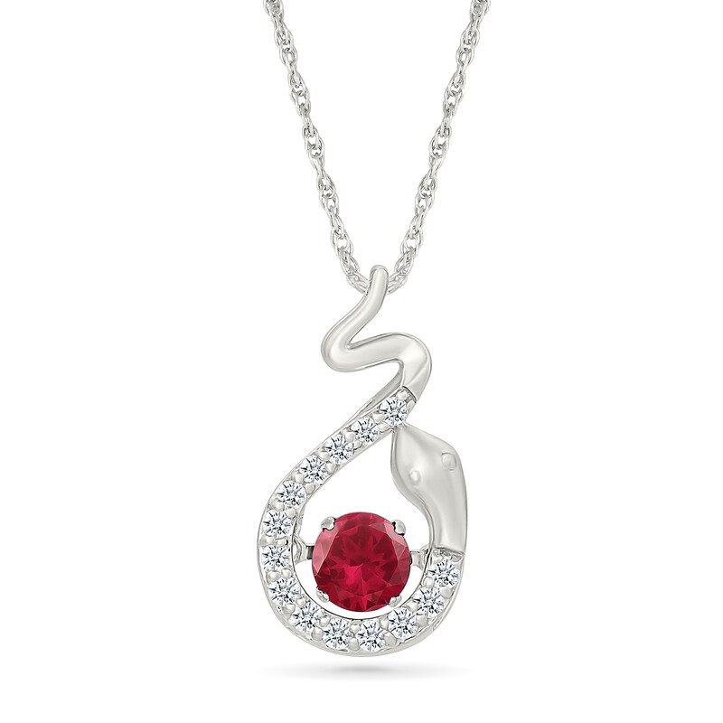 Main Image 1 of Lab-Created Ruby and White Lab-Created Sapphire Snake Pendant in Sterling Silver