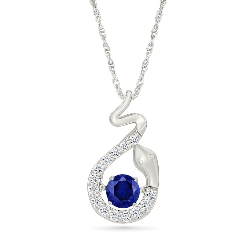 Main Image 1 of Blue and White Lab-Created Sapphire Snake Pendant in Sterling Silver
