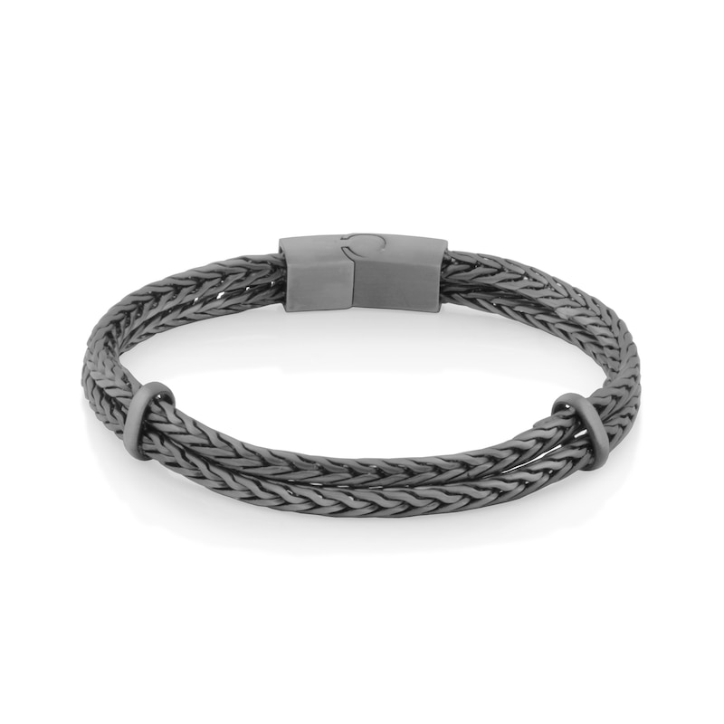8.0mm Two-Layer Wheat Chain Bracelet in Black Ion-Plated Stainless Steel - 8.5"