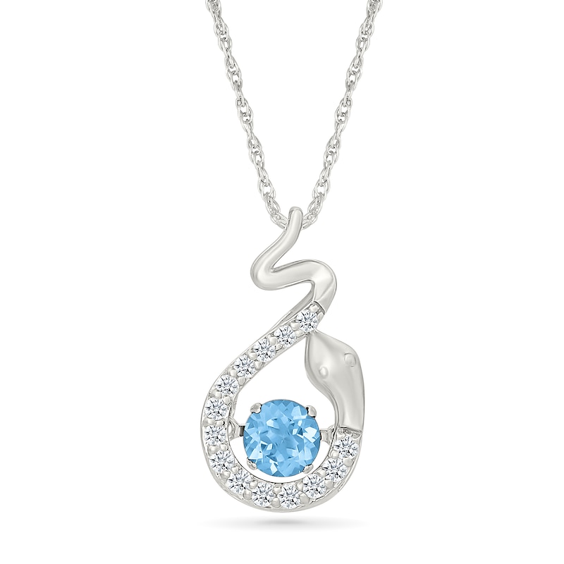 Main Image 1 of Swiss Blue Topaz and White Lab-Created Sapphire Snake Pendant in Sterling Silver
