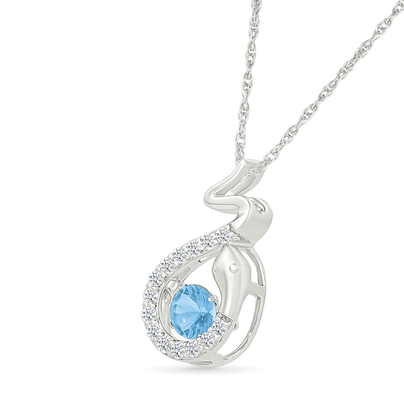 Main Image 2 of Swiss Blue Topaz and White Lab-Created Sapphire Snake Pendant in Sterling Silver