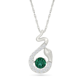Lab-Created Emerald and White Lab-Created Sapphire Snake Pendant in Sterling Silver