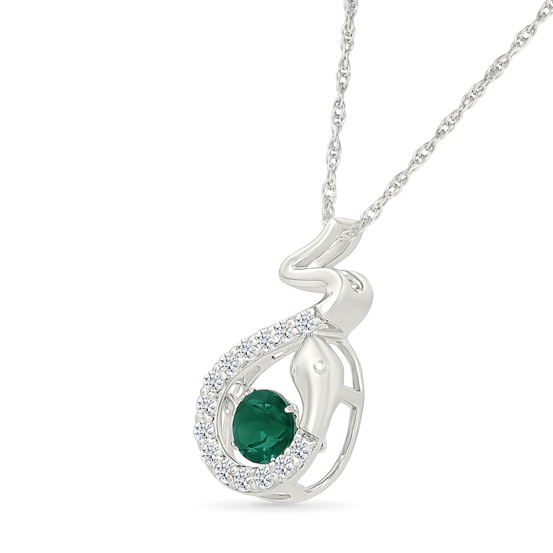 Lab-Created Emerald and White Lab-Created Sapphire Snake Pendant in Sterling Silver