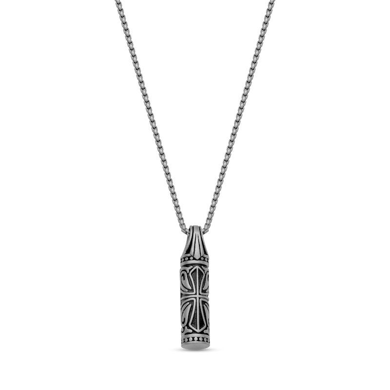 Main Image 1 of Patterned Vial Drop Necklace in Antique-Finish Stainless Steel - 20"