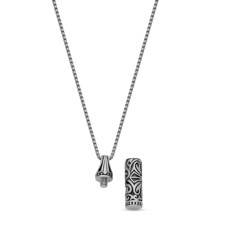 Main Image 2 of Patterned Vial Drop Necklace in Antique-Finish Stainless Steel - 20"