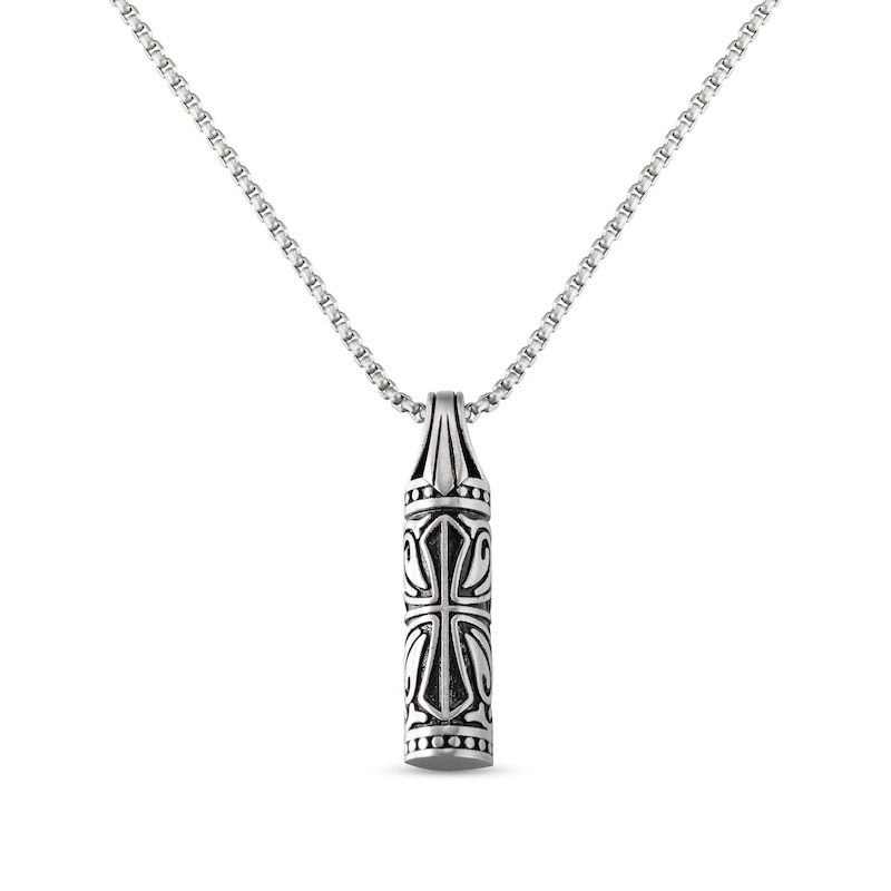 Main Image 3 of Patterned Vial Drop Necklace in Antique-Finish Stainless Steel - 20"