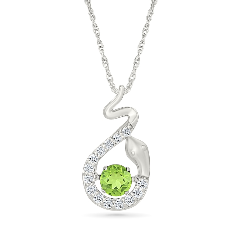 Main Image 1 of Peridot and White Lab-Created Sapphire Snake Pendant in Sterling Silver