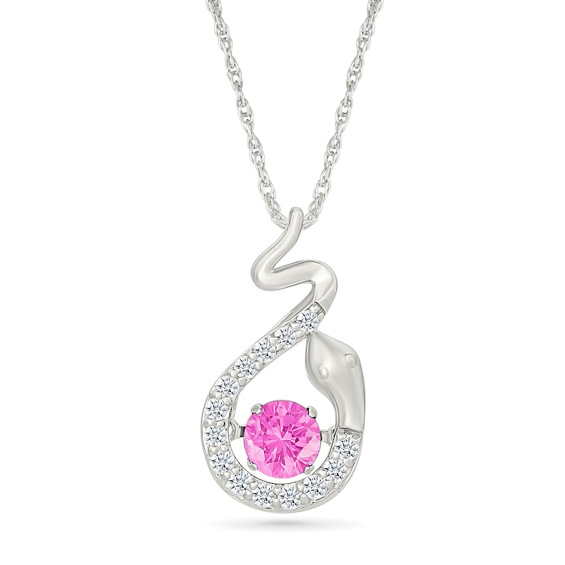 Main Image 1 of Pink and White Lab-Created Sapphire Snake Pendant in Sterling Silver