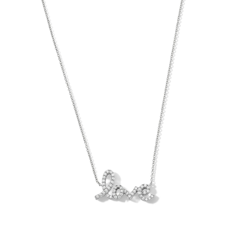 0.25 CT. T.W. Certified Lab-Grown Diamond "Love" Necklace in Sterling Silver (F/VS2)