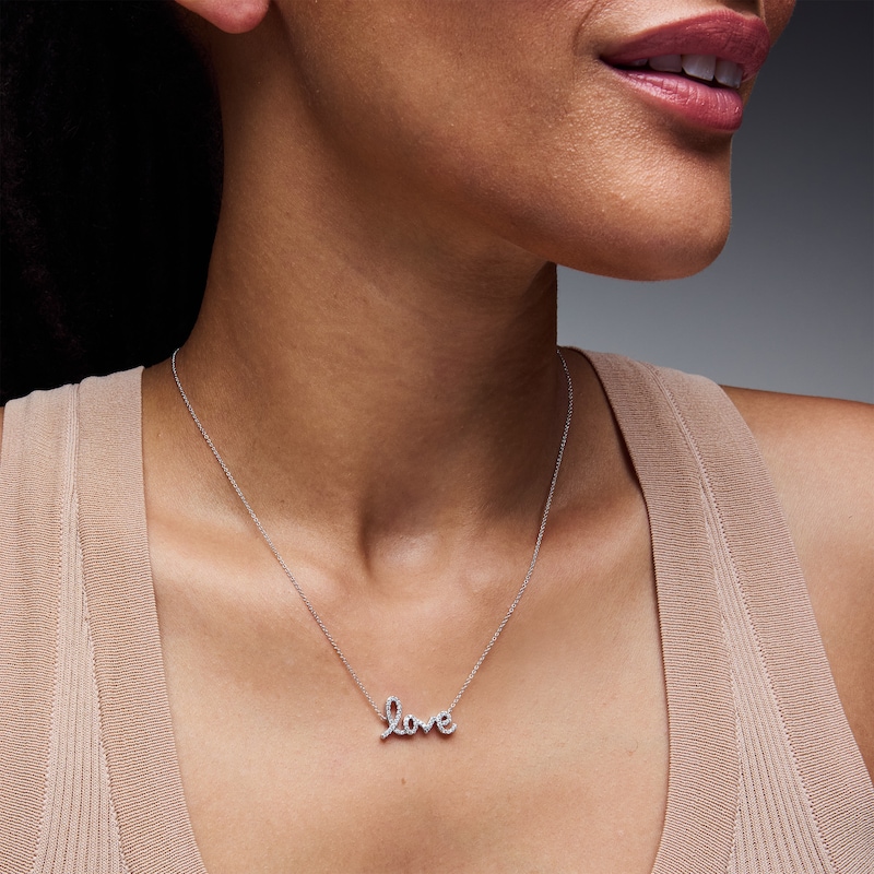 0.25 CT. T.W. Certified Lab-Grown Diamond "Love" Necklace in Sterling Silver (F/VS2)