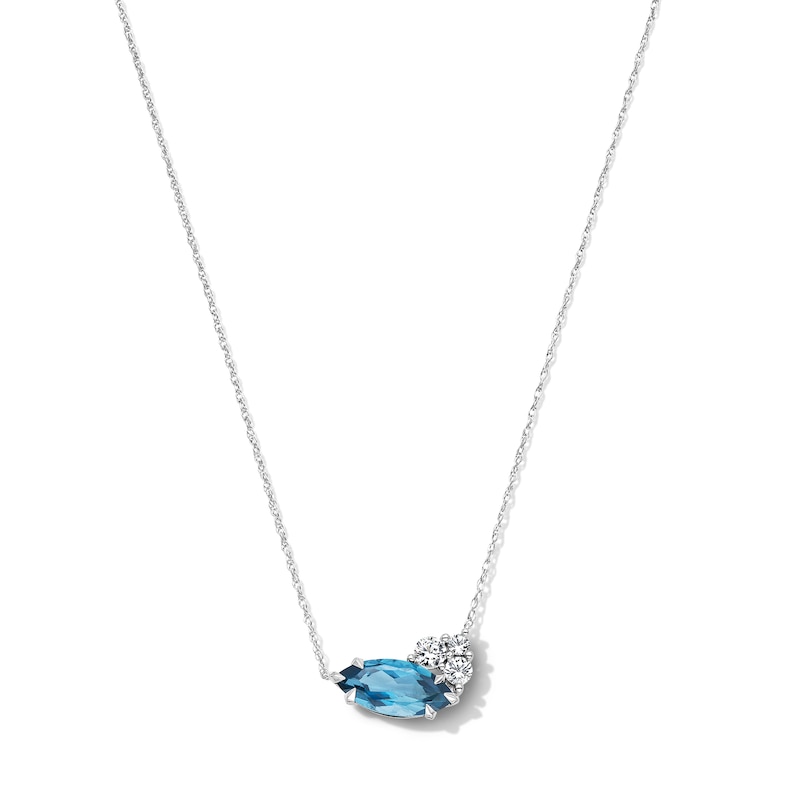 Main Image 1 of Marquise-Cut London Blue Topaz and White Lab-Created Sapphire Necklace in Sterling Silver
