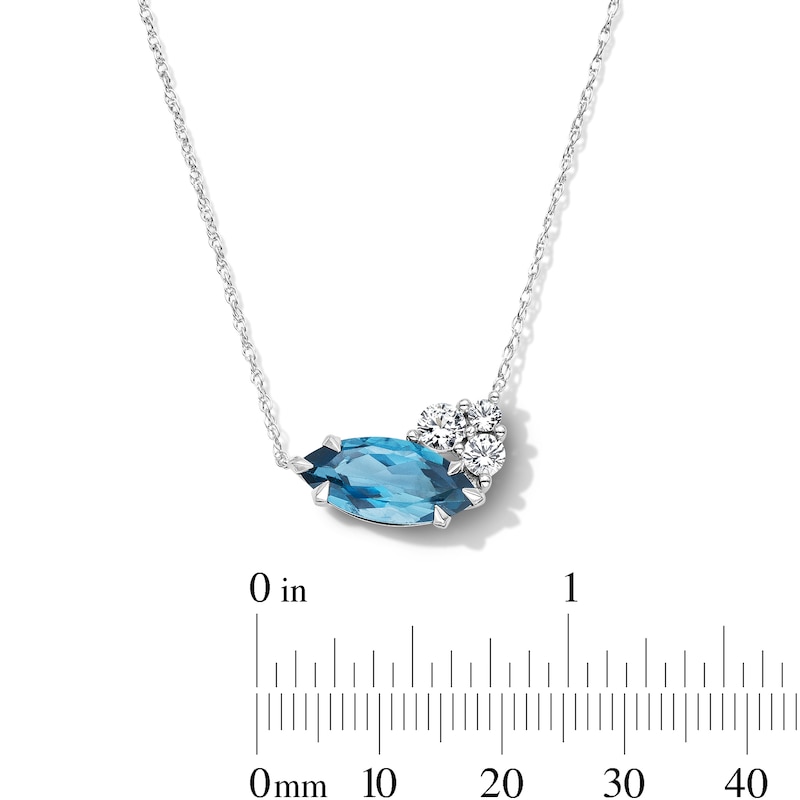 Main Image 2 of Marquise-Cut London Blue Topaz and White Lab-Created Sapphire Necklace in Sterling Silver