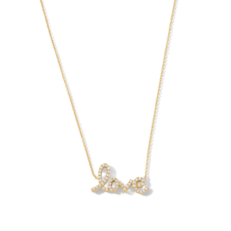 0.25 CT. T.W. Certified Lab-Grown Diamond "Love" Necklace in Sterling Silver with 10K Gold Plate (F/VS2)