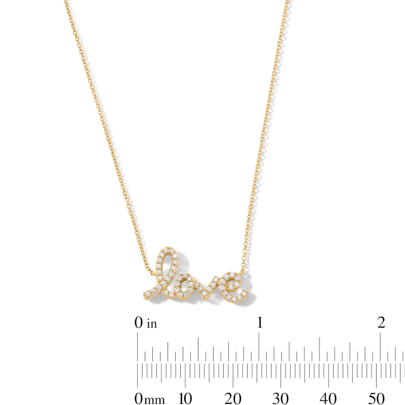 0.25 CT. T.W. Certified Lab-Grown Diamond "Love" Necklace in Sterling Silver with 10K Gold Plate (F/VS2)