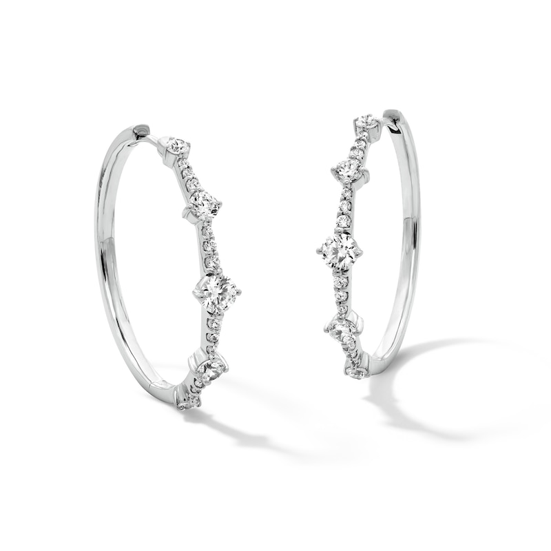 Main Image 1 of 1.00 CT. T.W. Milestones Certified Lab-Grown Diamond Station Hoop Earrings in 10K White Gold (F/SI2)