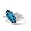 Thumbnail Image 1 of Marquise-Cut London Blue Topaz and White Lab-Created Sapphire Ring in Sterling Silver