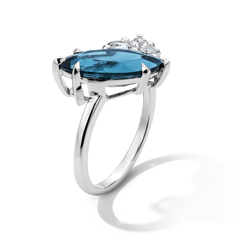 Main Image 2 of Marquise-Cut London Blue Topaz and White Lab-Created Sapphire Ring in Sterling Silver
