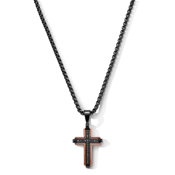 020 CT Tw Black Diamond Cross Pendant in Stainless Steel with