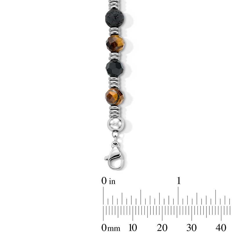 Main Image 3 of 6.0mm Onyx, Tiger’s Eye and Lava Stone Bead Strand Bracelet in Stainless Steel - 8.5"