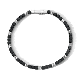 4.0mm Square Hematite Bead Strand Bracelet in Stainless Steel - 8.75”