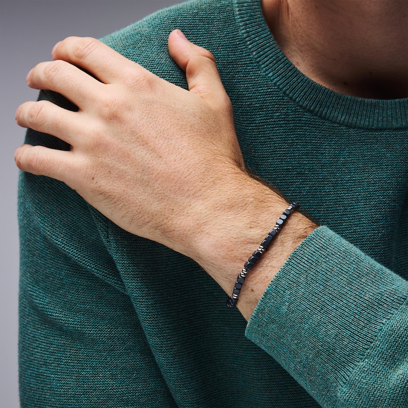 Main Image 2 of 4.0mm Square Hematite Bead Strand Bracelet in Stainless Steel - 8.75”